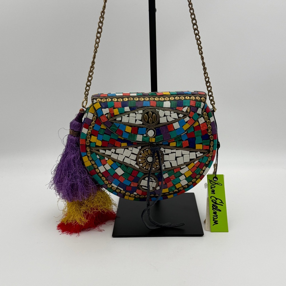Sam Edelman Tatiana Iron Hardcase Bag Mosaic Tile Tassel Crossbody
